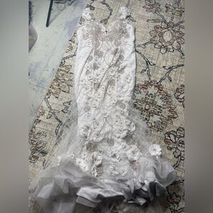 Elegant White and Silver Floral Wedding Dress